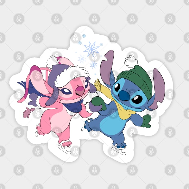 Stitch & Angel Skaters Sticker by Nykos